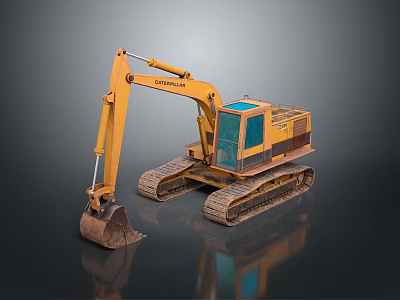 Yellow Komatsu Tracked Excavator With Front Bucket Operator Cabin And Tracks 3d model
