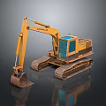 Yellow Komatsu Tracked Excavator With Front Bucket Operator Cabin And Tracks