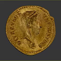 Ancient Gold Coin Carved Sculpture With Detailed Portrait And Inscriptions