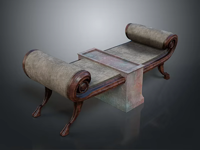 Decorative Carved Sculpture With Scroll Shaped Armrests And Wooden Legs Design 3d model