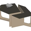 Modern Geometric Coffee Table With Black Tabletop Metal Frame And Decorative Silver Object