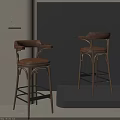 Vintage Bar Stools With Wooden Frame Leather Seat And Armrests In Modern Interior