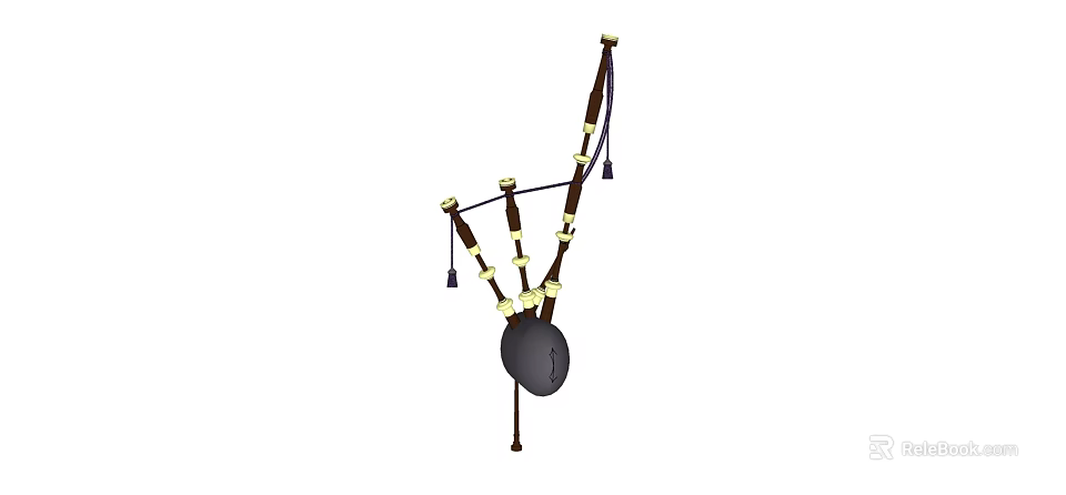 Traditional Bagpipe Musical Instrument With Dark Airbag Brown Pipes And Gold Accents 3d model 