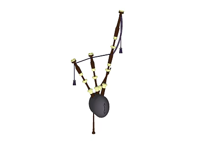 Traditional Bagpipe Musical Instrument With Dark Airbag Brown Pipes And Gold Accents 3d model
