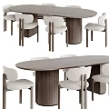 Modern Wooden Oval Dining Table with Upholstered Chairs Complete Dining Set 3d model