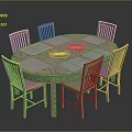 Wooden Round Dining Table With Six Chairs White Placemats And Woven Mats