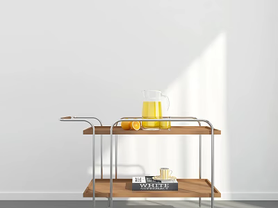 Two Tier Commercial Wooden Serving Cart With Metal Frame And Storage Shelves 3d model