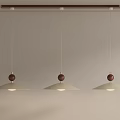 Three Modern Pendant Lights With Wooden Ball Accent And Conical Shade Ceiling Mounted