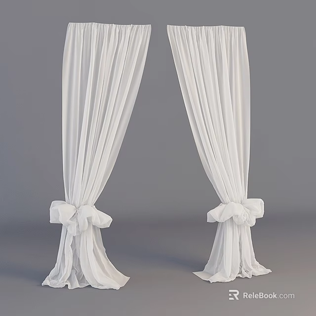 Elegant White Curtains With Bow Ties For Modern Home Interior Design 3d model 