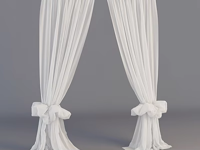 Elegant White Curtains With Bow Ties For Modern Home Interior Design 3d model