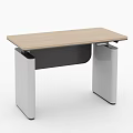 Modern Office Desk With Light Wood Grain Curved Top And Silver Metal Legs