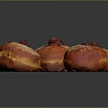 Six Fresh Donuts With Red Jam Topping And Powdered Sugar On Gray Background