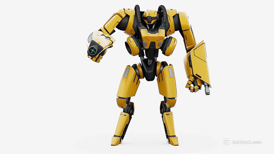 Smart Machine Yellow Robotic Figure With Mechanical Structure And Armored Limb Design 3d model 