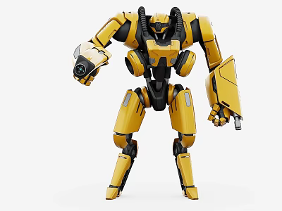 Smart Machine Yellow Robotic Figure With Mechanical Structure And Armored Limb Design 3d model