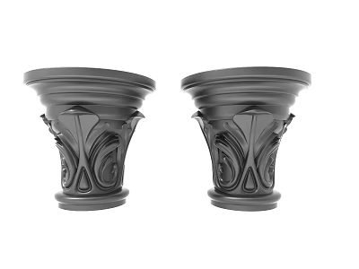 Two Black Carved Architectural Decorative Ornaments With Intricate Floral Design Patterns 3d model