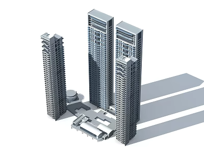 Modern High Rise Residential Buildings with Surrounding Low Rise Amenities and Contemporary Design 3d model
