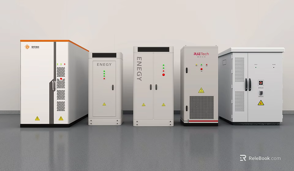 Industrial Energy Control Equipment Cabinets With Multiple Units And Safety Features 3d model 