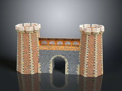Traditional Memorial Archway Model Featuring Twin Decorated Towers Arched Gateway And Brick Stone Structure 3d model