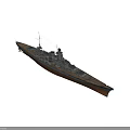 Detailed Historical Warship Battleship 3D Model With Wooden Deck Gray Superstructure And Turrets
