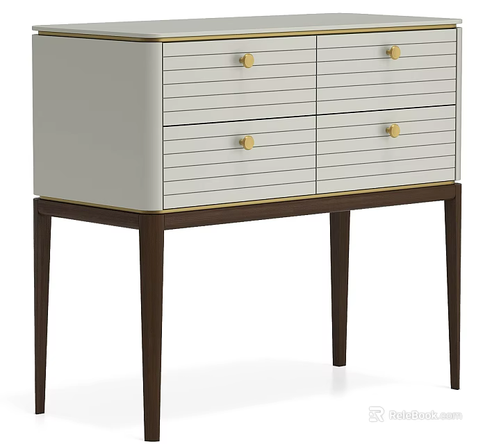 Modern White Bedside Table With Golden Drawer Handles And Dark Legs 3d model 