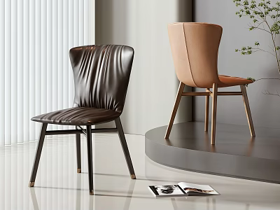 Modern Single Chair Brown Leather Tan Design Wooden Legs Bright Room White Blinds 3d model
