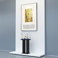 Glass Display Cabinet with Black Frame Blue Fabric Base Showcasing Two Exhibits Under Spotlights