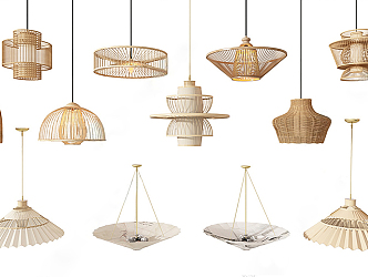 New Chinese Chandelier Rattan Chandelier Combination 3d model