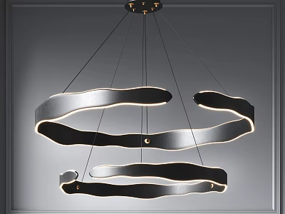Elegant Modern Chandelier With Curved Metal Strips And Layered Illuminated Design 3d model