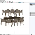 Modern Dining Table Set With Wooden Tabletop And Light Colored Fabric Chairs 3d model