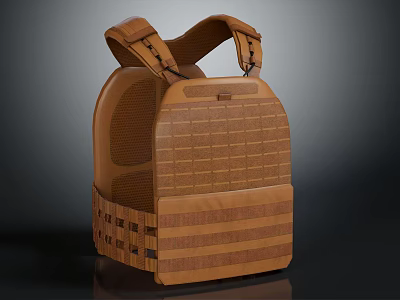 Brown Tactical Vest With Mesh Design Straps And Grid Structure For Outdoor Use 3d model