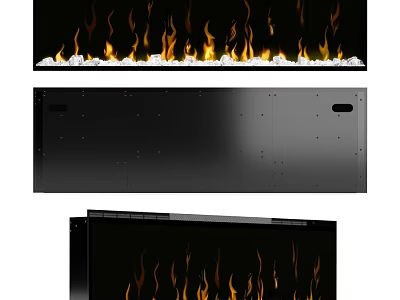 Modern Black Electric Fireplace With Realistic Flame Effect And Decorative Stones 3d model