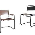 Modern Brown And Black Leather Dining Chairs With Metal Frame 3d model