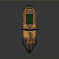 Vintage Wooden Sailing Ship With Green White Striped Sail Brown Black Hull Cargo Boxes