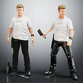 Two Men in White T Shirts and Black Pants Holding a Knife in Different Poses