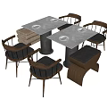 Modern Dining Table And Chair Set With Wooden Frame Upholstered Seats And Marble Top
