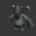 Blue Rock Giant Game Character With Double Axes Red Straps Black Beard And Stone Arms