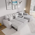 Modern Living Room With L Shaped Grey Multi Person Sofa And White Pillows