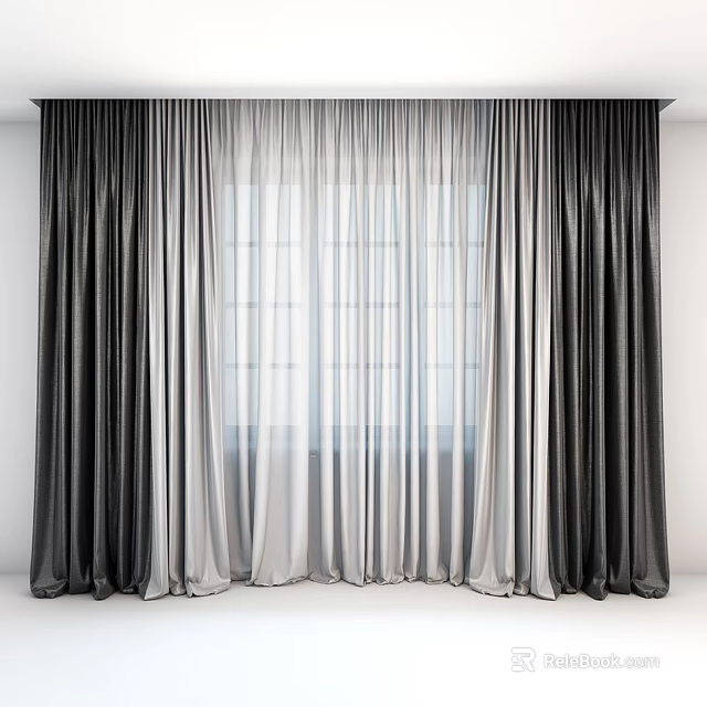 Modern Gradient Curtains With Sheer Middle Panel For Window Light And Elegant Decor 3d model