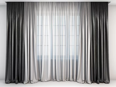 Modern Gradient Curtains With Sheer Middle Panel For Window Light And Elegant Decor 3d model