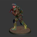 Game and Movie Character in Camouflage Uniform with Helmet Backpack Weapon Standing on Circular Base
