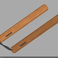 Wooden Nunchucks Weapon Connected by Black Rope With Wood Grain And Holes