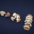 3D Rendered Vegetable Mushrooms Whole and Sliced Arranged on Dark Blue Background