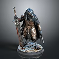 Raven Headed Warrior 3D Figurine With Detailed Armor Large Sword Dagger And Cracked Base
