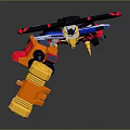 Red And Black Robot Character Holding Giant Orange Hammer With Wings