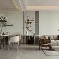 Modern Living and Dining Room Interior Design Featuring Open Layout Dining Table Chairs and Sofa 3d model