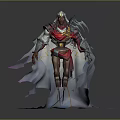 Warrior Character With Detailed Creature Inspired Silver Armor And Red Cloak