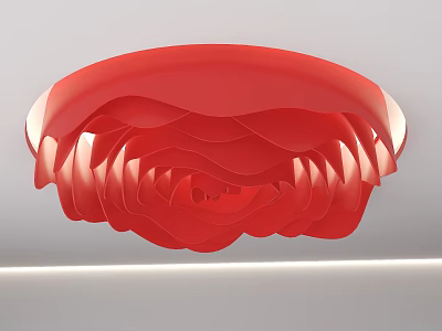 Red Petal Shaped Layered Ceiling Design With Modern Lighting Fixture 3d model