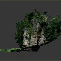 Natural Rock Formation Landscape With Green Vegetation And Grass Area