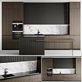 Modern Kitchen Interior With Dark Wooden Cabinets Marble Countertop And Island Design