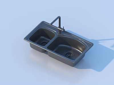 Modern Stainless Steel Double Bowl Kitchen Sink with Faucet for Home Use 3d model